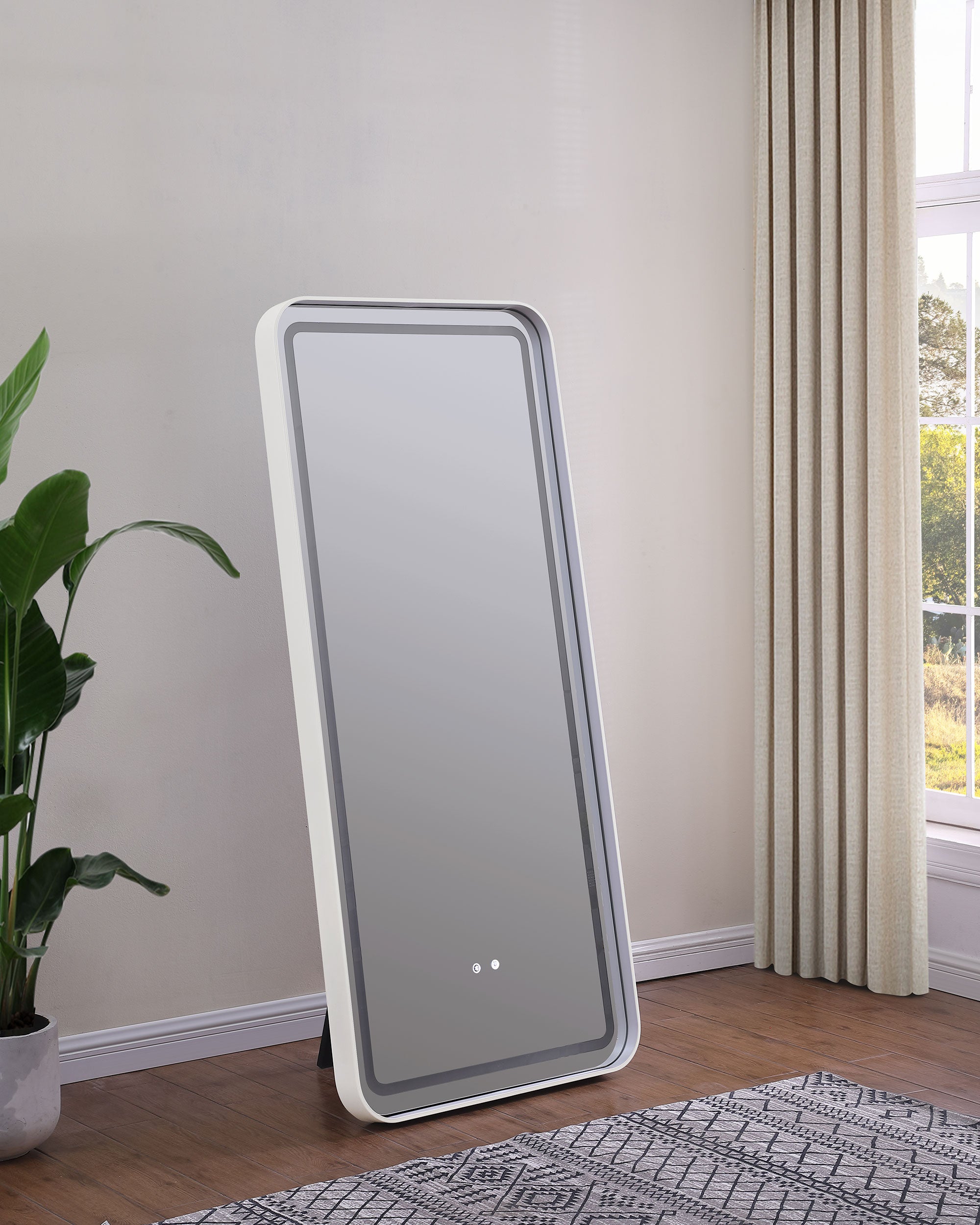 Glendora 32 x 71 Inch LED Standing Mirror BT Speakers Black