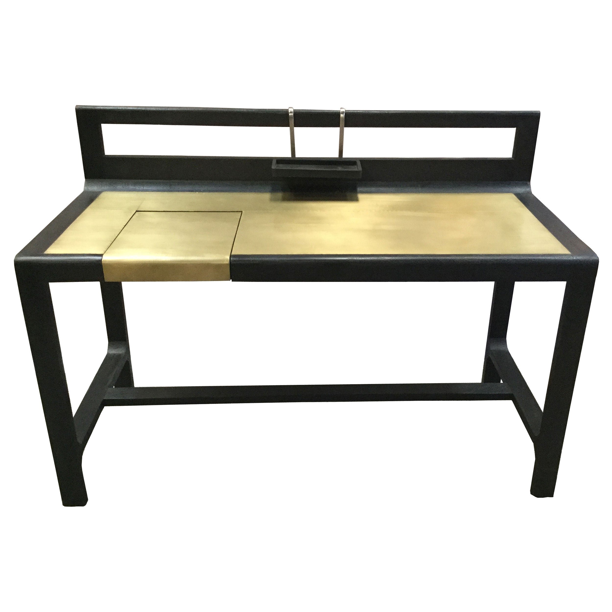 Purston Writing Desk with Hidden Storage Black and Brass