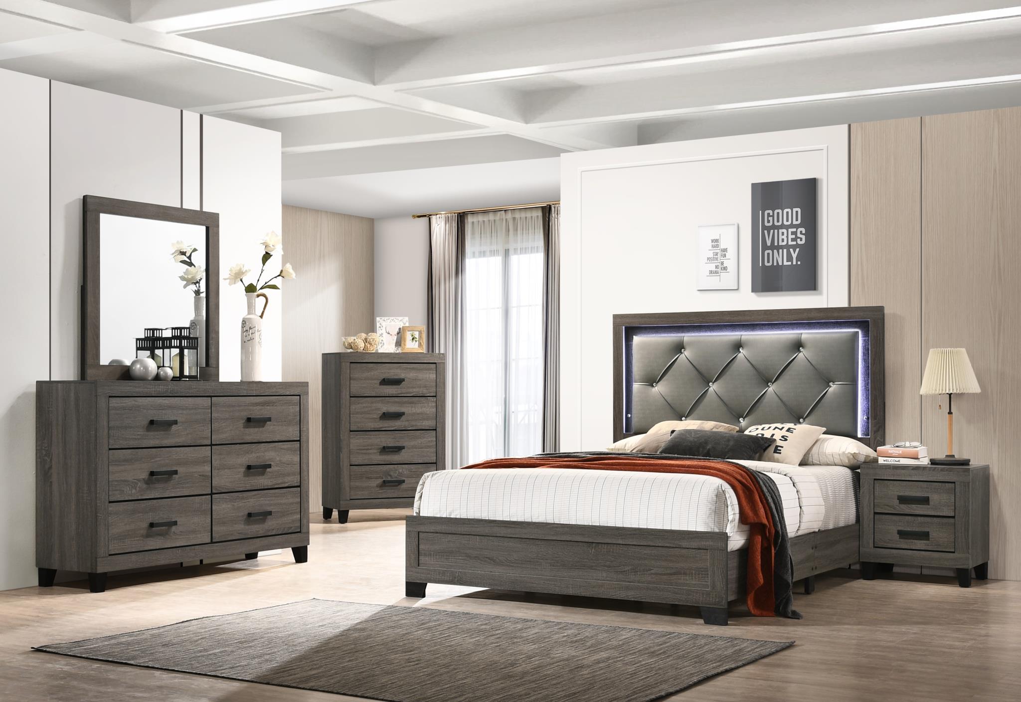 Gray Led Queen Bed