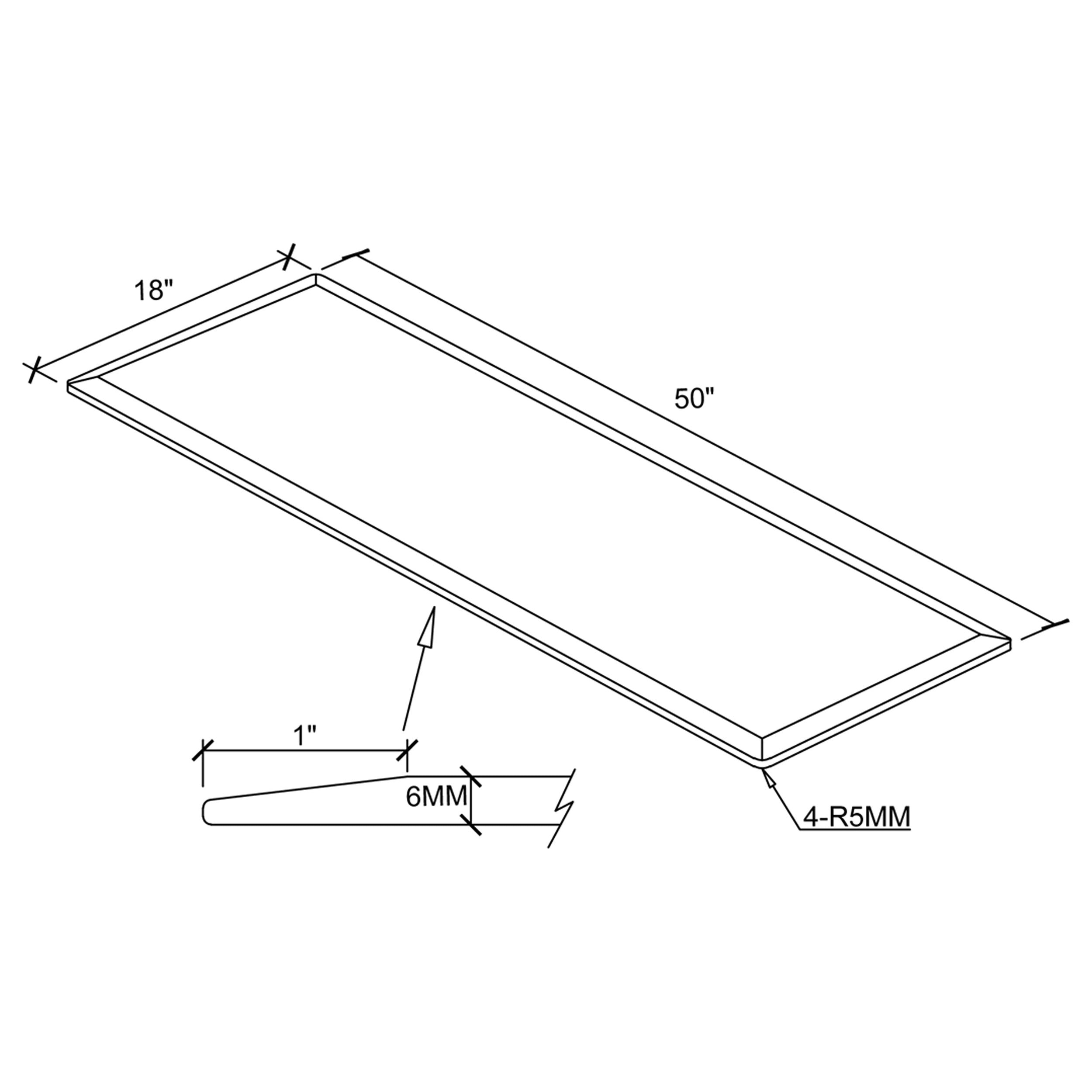 50x18-inch 6mm Rectangular Clear Tempered Glass Top