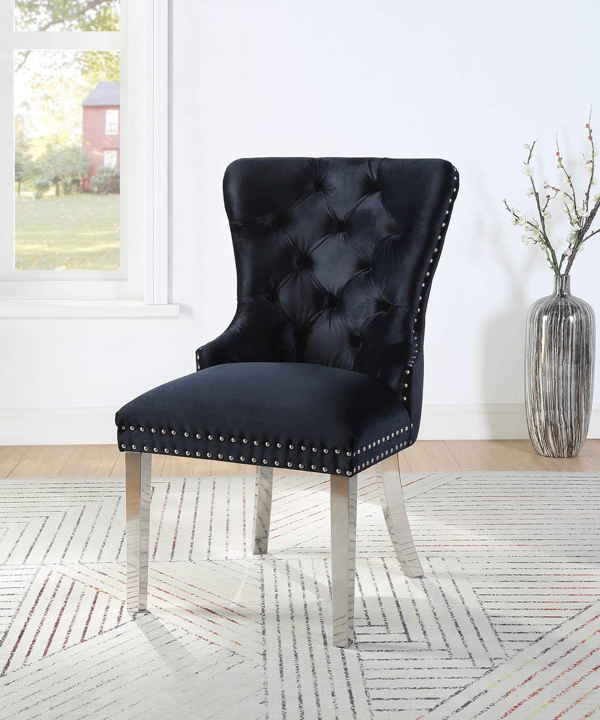 Black Velvet Dining Side Chair W/Chrome Legs (Price Per Chair/Moq 2)