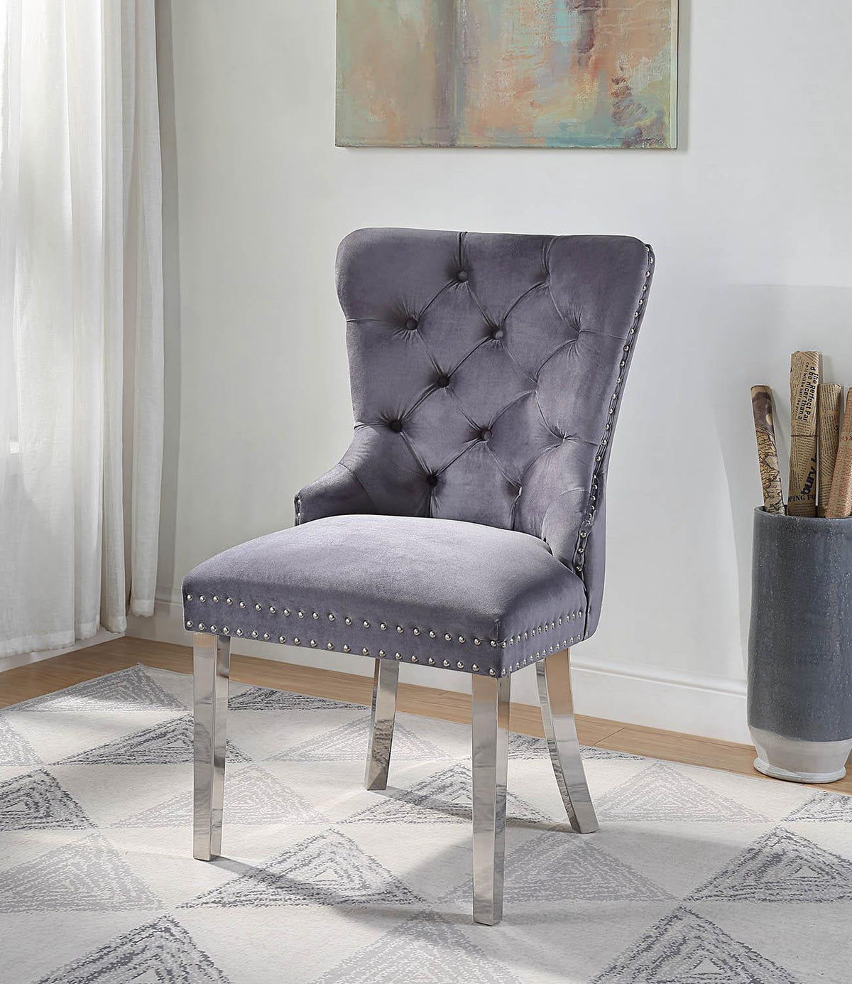 Dark Gray Velvet Dining Side Chair W/Chrome Legs (Price Per Chair/Moq 2)