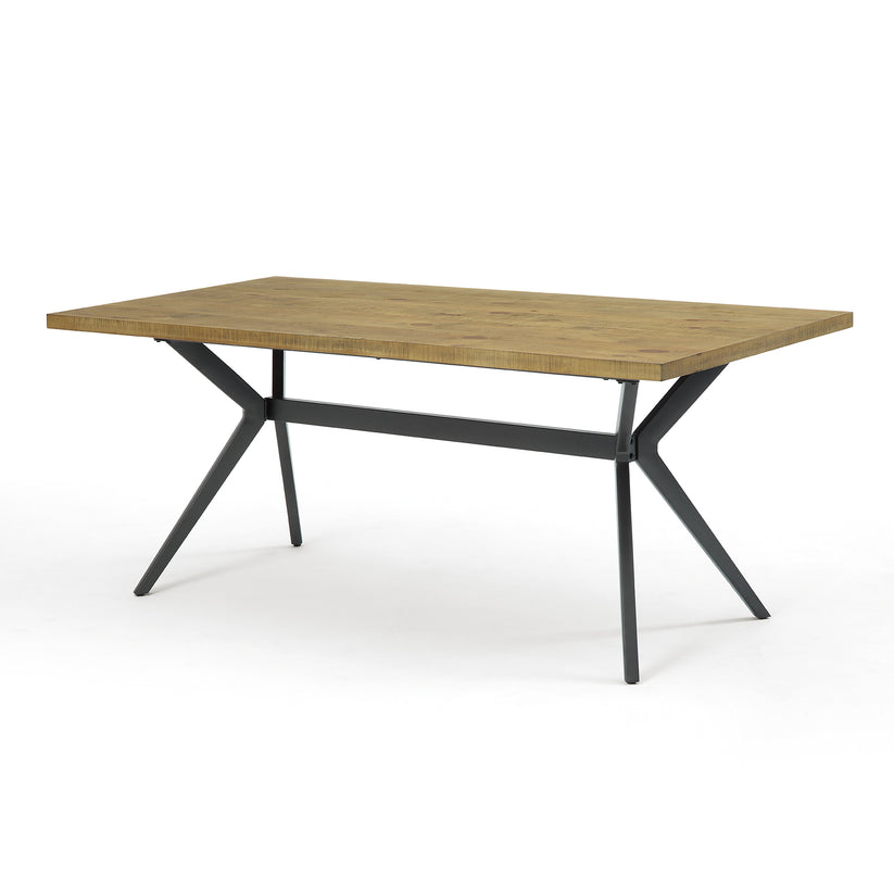 Elegant Brown Rectangular Dining Table with Black Metal Base