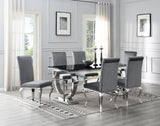 Dining Table (Black Marble) & 4 Gray Velvet Chairs