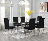 Dining Table (Black Marble) & 4 Black Leather Chairs