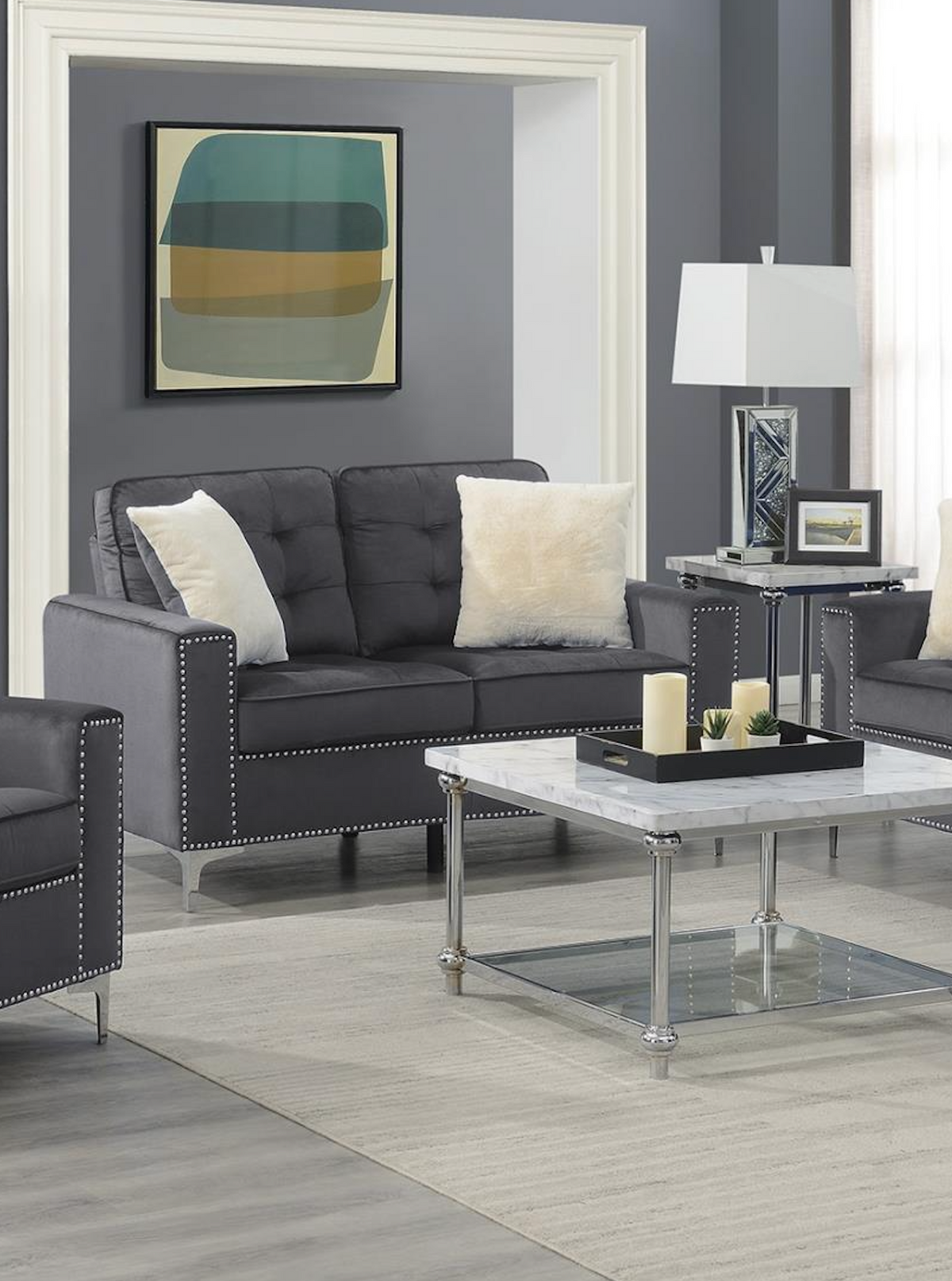 Dark Gray Velvet Loveseat