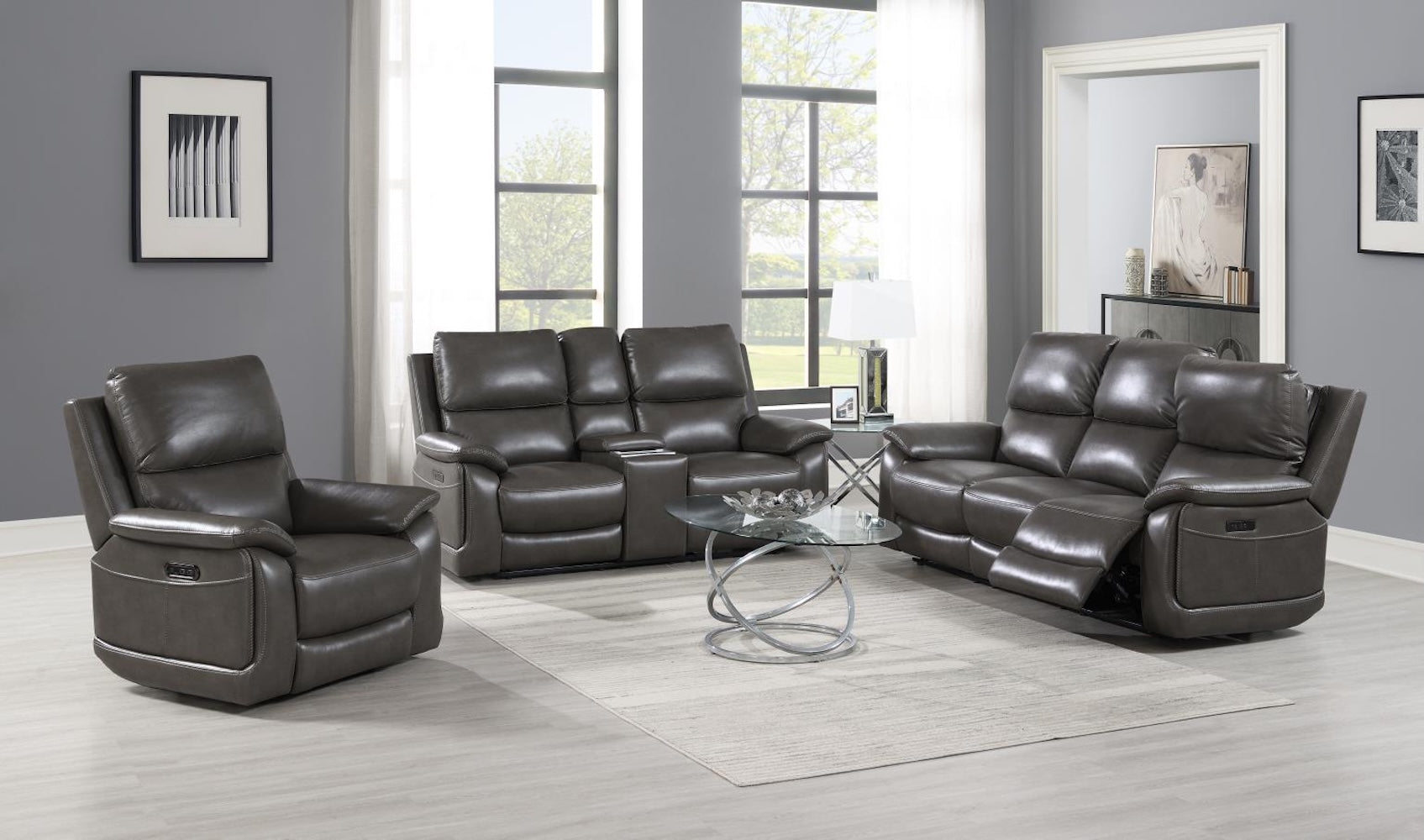 Gray Reclniing Sofa (Gel Leather)