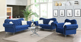 Navy Loveseat W/Two White Fur Pillows & Acrylic Legs