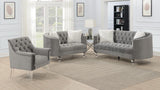 Gray Loveseat W/Two White Fur Pillows & Acrylic Legs