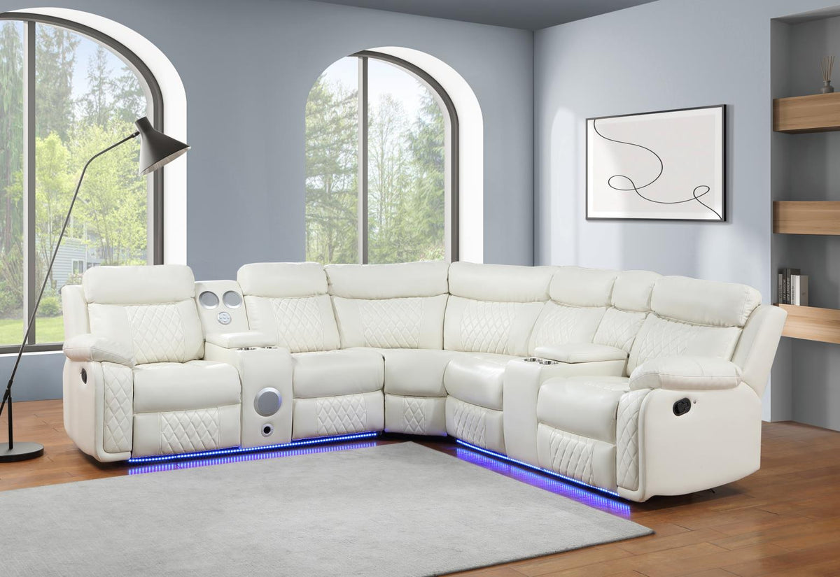 White Motion 3 Pc Sectional W/Bluetooth Speaker